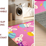 Ultra Soft Area Rug, Non Slip, Stain Resistant, Washable Area Rugs for Living Room, Bedroom, Joyful Springtime Animal Illustration(Pink)