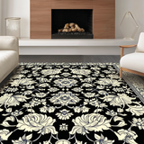 Ultra Soft Area Rug, Non Slip, Stain Resistant, Washable Area Rugs for Living Room, Bedroom, Eclectic Abstract Floral Motif(Black)