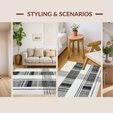 Ultra Soft Area Rug, Non Slip, Stain Resistant, Washable Area Rugs for Living Room, Bedroom, Woven Stripe Rug: Elegant Black White Design(Black)