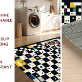 Ultra Soft Area Rug, Non Slip, Stain Resistant, Washable Area Rugs for Living Room, Bedroom, Whimsical Minimalist Tiled Aesthetic(Black)