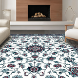 Ultra Soft Area Rug, Non Slip, Stain Resistant, Washable Area Rugs for Living Room, Bedroom, Elegant Wineberry Floral Motif(White)