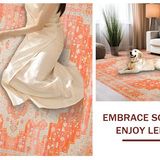 Ultra Soft Area Rug, Non Slip, Stain Resistant, Washable Area Rugs for Living Room, Bedroom, Elegant Distressed Ethnic Motif(Orange)