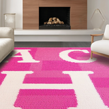 Ultra Soft Area Rug, Non Slip, Stain Resistant, Washable Area Rugs for Living Room, Bedroom, Cute Alphabetic Circle Aesthetic(Pink)