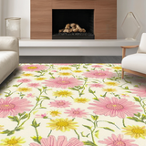 Ultra Soft Area Rug, Non Slip, Stain Resistant, Washable Area Rugs for Living Room, Bedroom, Whimsical Floral Rustic Charm(Pink)