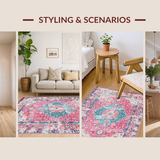 Ultra Soft Area Rug, Non Slip, Stain Resistant, Washable Area Rugs for Living Room, Bedroom, Vibrant Earthy Geometric Appeal(Pink)