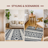 Ultra Soft Area Rug, Non Slip, Stain Resistant, Washable Area Rugs for Living Room, Bedroom, Dynamic Medallion Inspired Gray Design(Gray)