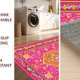 Ultra Soft Area Rug, Non Slip, Stain Resistant, Washable Area Rugs for Living Room, Bedroom, Bold Retro Circular Accent Design(Pink)