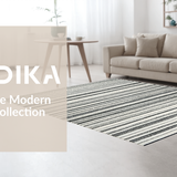 Contemporary Narrow and Wide Stripe with Crisp Black White Banding(Beige)