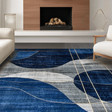 Ultra Soft Area Rug, Non Slip, Stain Resistant, Washable Area Rugs for Living Room, Bedroom, Minimalist Gray Blue Linear Composition(Blue)