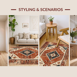Ultra Soft Area Rug, Non Slip, Stain Resistant, Washable Area Rugs for Living Room, Bedroom, Warm Rust Geometric Artistry(Brown)