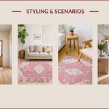 Ultra Soft Area Rug, Non Slip, Stain Resistant, Washable Area Rugs for Living Room, Bedroom, Soft Pastel Ogee Motif Delight(Pink)