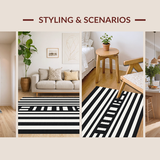 Ultra Soft Area Rug, Non Slip, Stain Resistant, Washable Area Rugs for Living Room, Bedroom, Striped Modern Rug, Black White Design(Black)
