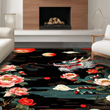 Ultra Soft Area Rug, Non Slip, Stain Resistant, Washable Area Rugs for Living Room, Bedroom, Vibrant Asian Inspired Motif(Black)