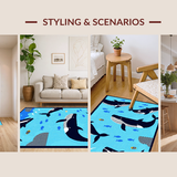 Ultra Soft Area Rug, Non Slip, Stain Resistant, Washable Area Rugs for Living Room, Bedroom, Playful Nautical Creature Design(Blue)