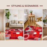Ultra Soft Area Rug, Non Slip, Stain Resistant, Washable Area Rugs for Living Room, Bedroom, Contemporary Colorful Symmetrical Motif(Red)