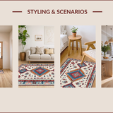 Ultra Soft Area Rug, Non Slip, Stain Resistant, Washable Area Rugs for Living Room, Bedroom, Vibrant Tribal Geometric Motif(White)