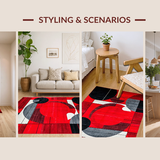 Ultra Soft Area Rug, Non Slip, Stain Resistant, Washable Area Rugs for Living Room, Bedroom, Energetic Red and Gray Patterns(Red)