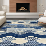 Ultra Soft Area Rug, Non Slip, Stain Resistant, Washable Area Rugs for Living Room, Bedroom, Serene Coastal Scallop Pattern(Blue)