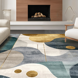Ultra Soft Area Rug, Non Slip, Stain Resistant, Washable Area Rugs for Living Room, Bedroom, Sleek Gold and Gray Tiled Motif(Gold)