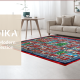 Ultra Soft Area Rug, Non Slip, Stain Resistant, Washable Area Rugs for Living Room, Bedroom, Colorful Cityscape Educational Rug(Red)