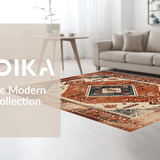 Ultra Soft Area Rug, Non Slip, Stain Resistant, Washable Area Rugs for Living Room, Bedroom, Warm Rust Geometric Artistry(Brown)