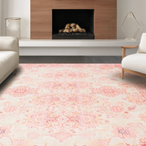 Ultra Soft Area Rug, Non Slip, Stain Resistant, Washable Area Rugs for Living Room, Bedroom, Chic Vintage Floral Elegance(Pink)