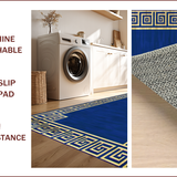 Ultra Soft Area Rug, Non Slip, Stain Resistant, Washable Area Rugs for Living Room, Bedroom, Striking Gold Geometric Elements(Blue)