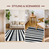 Ultra Soft Area Rug, Non Slip, Stain Resistant, Washable Area Rugs for Living Room, Bedroom, Stylish Striped Area Rug for Chic Outdoor Spaces and Front Porches(Black)