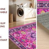 Ultra Soft Area Rug, Non Slip, Stain Resistant, Washable Area Rugs for Living Room, Bedroom, Rustic Traditional Tiled Motifs(Pink)