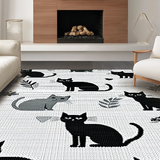 Ultra Soft Area Rug, Non Slip, Stain Resistant, Washable Area Rugs for Living Room, Bedroom, Whimsical Stretched Feline Motif(Black)