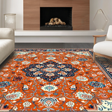 Ultra Soft Area Rug, Non Slip, Stain Resistant, Washable Area Rugs for Living Room, Bedroom, Dynamic Orange Floral Elegance(Orange)