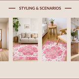 Ultra Soft Area Rug, Non Slip, Stain Resistant, Washable Area Rugs for Living Room, Bedroom, Delicate Romantic Rose Motif(Pink)