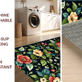 Ultra Soft Area Rug, Non Slip, Stain Resistant, Washable Area Rugs for Living Room, Bedroom, Contemporary Chic Floral Fusion(Black)