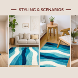 Ultra Soft Area Rug, Non Slip, Stain Resistant, Washable Area Rugs for Living Room, Bedroom, Rustic Beach Scene Motif(Blue)