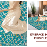 Ultra Soft Area Rug, Non Slip, Stain Resistant, Washable Area Rugs for Living Room, Bedroom, Elegant Teal Geometric Motif(Blue)