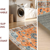 Ultra Soft Area Rug, Non Slip, Stain Resistant, Washable Area Rugs for Living Room, Bedroom, Sophisticated Low-Pile Floral Aesthetic(Orange)