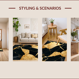 Ultra Soft Area Rug, Non Slip, Stain Resistant, Washable Area Rugs for Living Room, Bedroom, Modern Abstract Black Gold Living Room Carpet(Black)