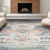 Ultra Soft Area Rug, Non Slip, Stain Resistant, Washable Area Rugs for Living Room, Bedroom, Charming Coastal Ogee Design(Gray)