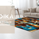 Ultra Soft Area Rug, Non Slip, Stain Resistant, Washable Area Rugs for Living Room, Bedroom, Modern Graphic Bass Guitar Imagery(Brown)