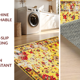Ultra Soft Area Rug, Non Slip, Stain Resistant, Washable Area Rugs for Living Room, Bedroom, Stylish Retro Floral Aesthetic(Yellow)