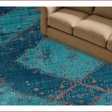 Ultra Soft Area Rug, Non Slip, Stain Resistant, Washable Area Rugs for Living Room, Bedroom, Rustic Distressed Medallion Design(Blue)