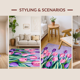 Ultra Soft Area Rug, Non Slip, Stain Resistant, Washable Area Rugs for Living Room, Bedroom, Whimsical Flower Vase Artful Touch(Purple)