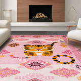 Ultra Soft Area Rug, Non Slip, Stain Resistant, Washable Area Rugs for Living Room, Bedroom, Quirky Vintage Animal Motif(Pink)