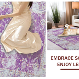 Ultra Soft Area Rug, Non Slip, Stain Resistant, Washable Area Rugs for Living Room, Bedroom, Luxurious Neutral Toned Symmetry(Purple)
