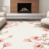 Ultra Soft Area Rug, Non Slip, Stain Resistant, Washable Area Rugs for Living Room, Bedroom, Vibrant Shabby Chic Bloom Motif(Ivory)