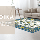 Ultra Soft Area Rug, Non Slip, Stain Resistant, Washable Area Rugs for Living Room, Bedroom, Rustic Floral Patterned Elegance(White)