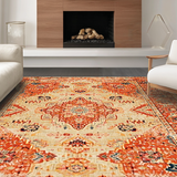Ultra Soft Area Rug, Non Slip, Stain Resistant, Washable Area Rugs for Living Room, Bedroom, Luxurious Earth Tone Trellis Design(Orange)