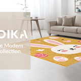 Ultra Soft Area Rug, Non Slip, Stain Resistant, Washable Area Rugs for Living Room, Bedroom, Playful Bunny Silhouette Spring Design(Gold)