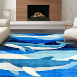 Ultra Soft Area Rug, Non Slip, Stain Resistant, Washable Area Rugs for Living Room, Bedroom, Charming Coastal Animal Illustration(Blue)