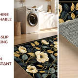 Ultra Soft Area Rug, Non Slip, Stain Resistant, Washable Area Rugs for Living Room, Bedroom, Chic Low Pile Floral Motif(Black)